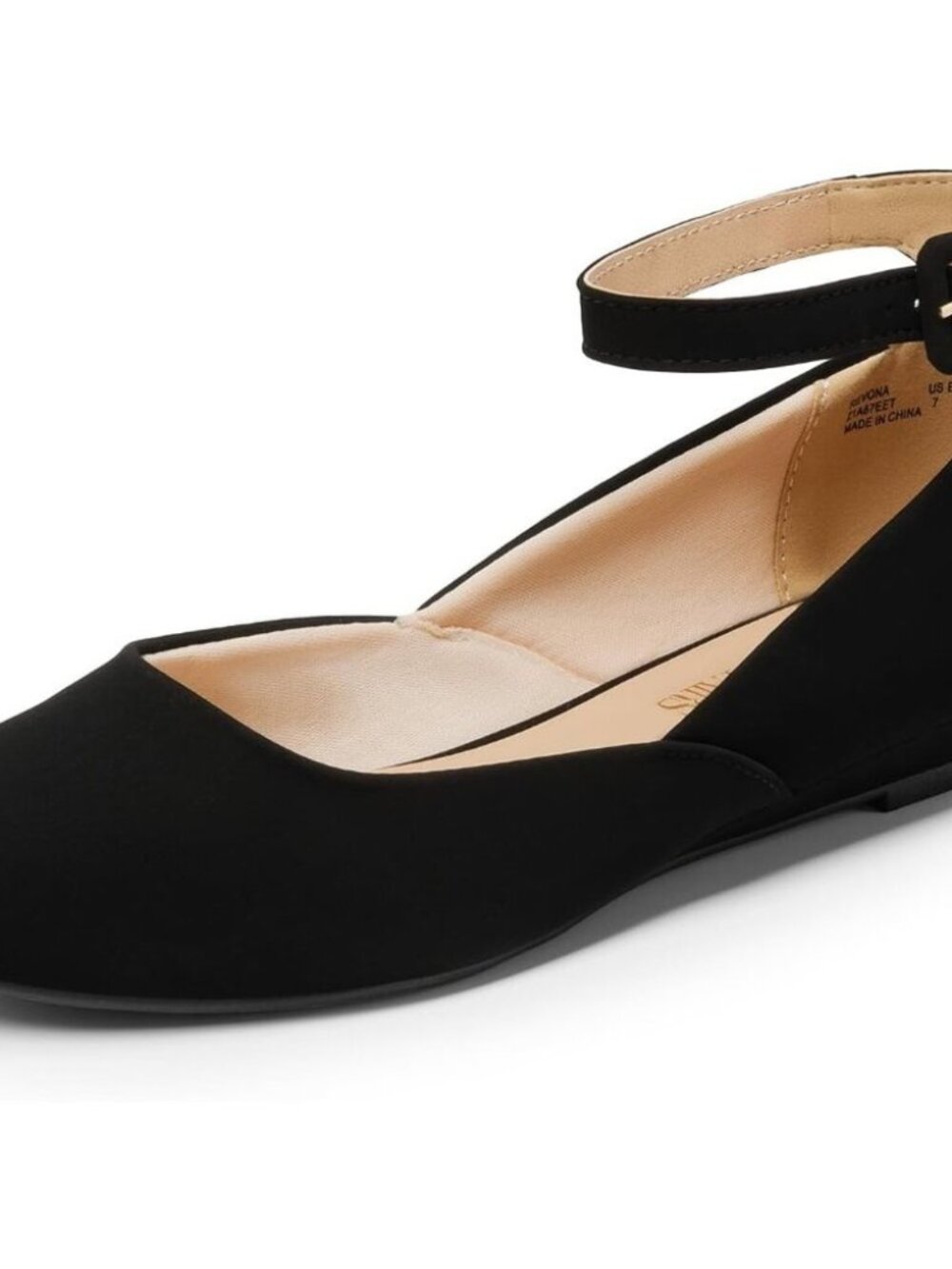Dream Pairs Women's Black Suede Ankle Buckle Strap Low Wedge Flats Shoes